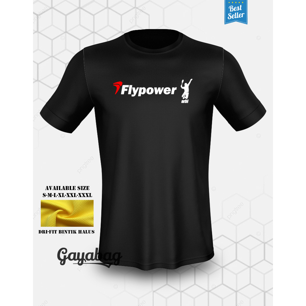 T-shirt kaos baju lengan pendek o-neck unisex jersey dri-fit sport olahraga badminton flypower arbi0