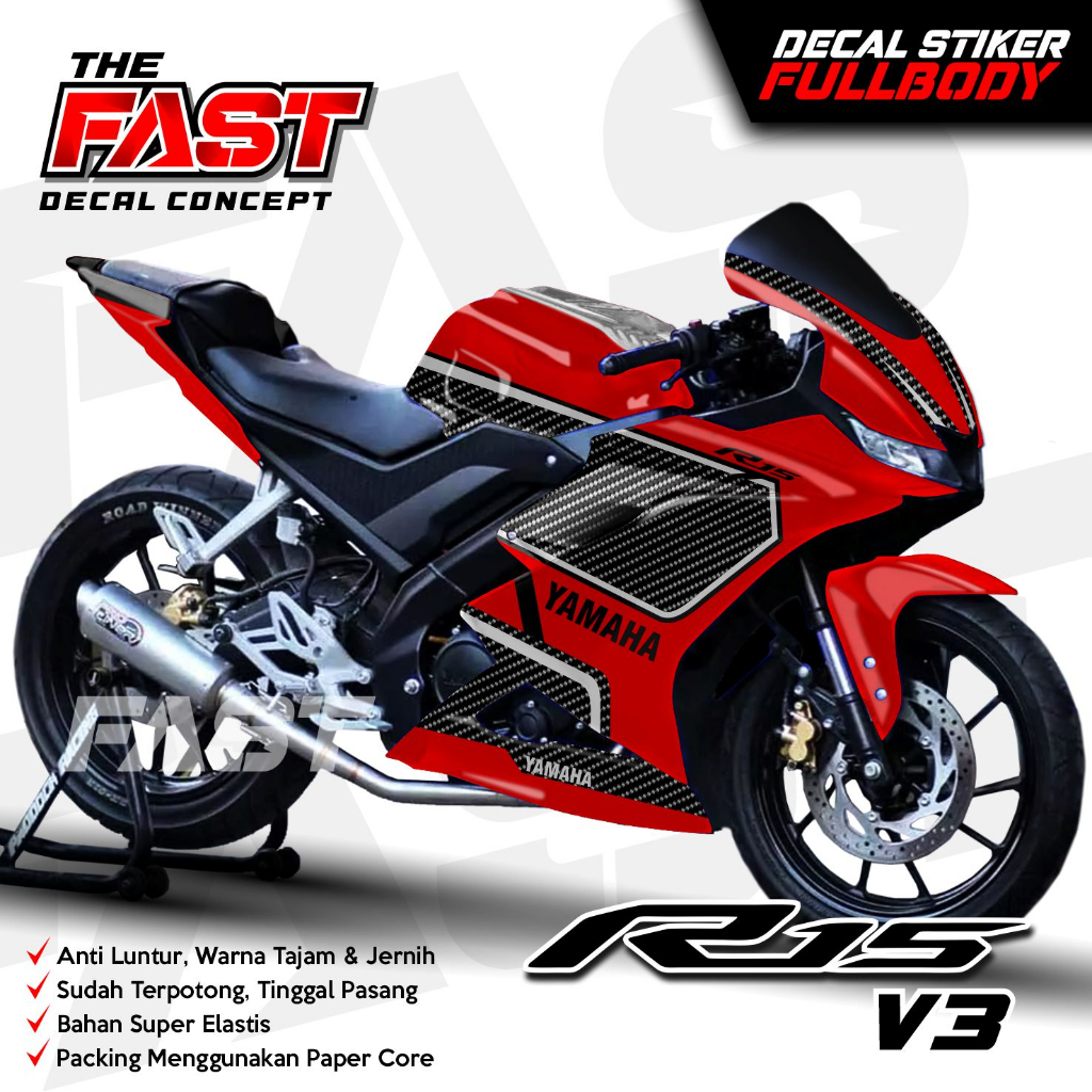 Decal R15 V3 Full Body Stiker R15 V3 Full Body Dekal R15 V3 Carbon Racing Variasi Stiker R15 V3 Full