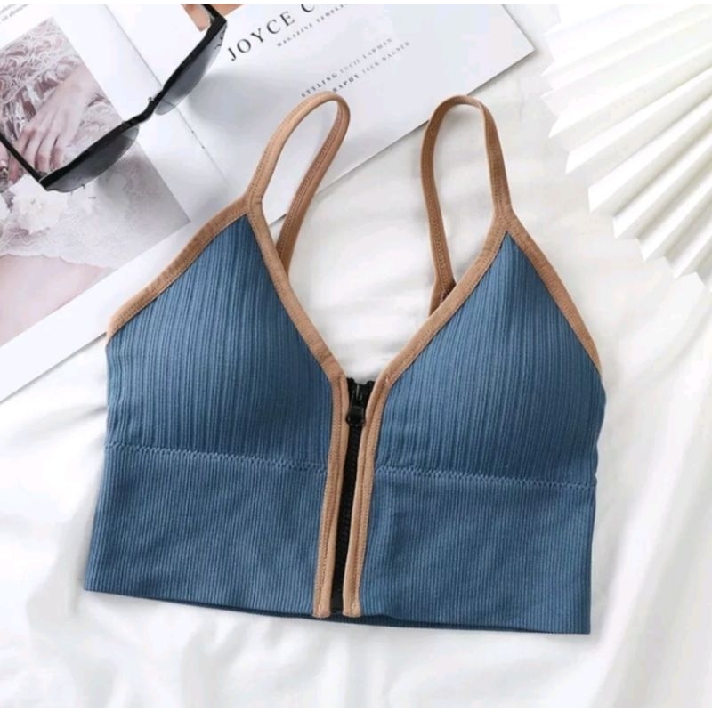 top crop/sport bra/resleting depan