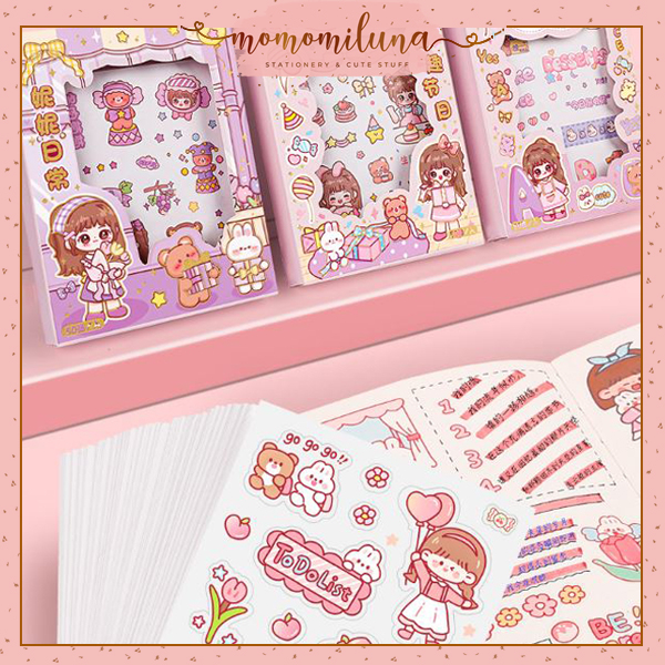 

1 set isi 50 lembar sticker box cute karakter lucu nini momo kawai estetik dekorasi jurnal MK1457