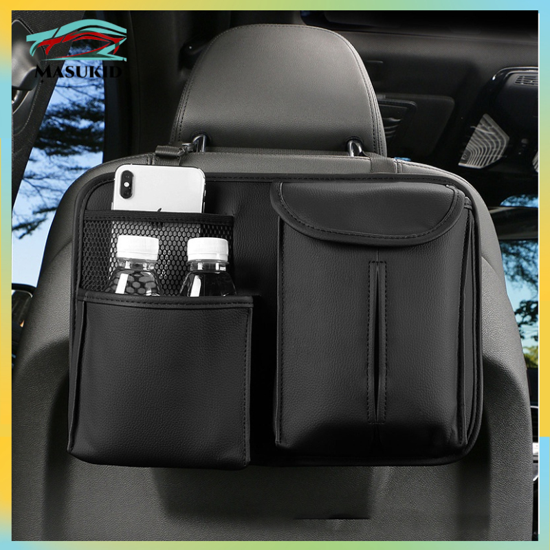 Tas Organizer Belakang Jok Mobil Bahan Kulit PU Tas Barang Mobil Kulit Multifungsi Tempat Tisu Mobil