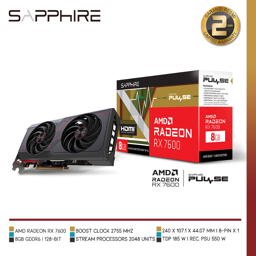 SAPPHIRE PULSE AMD Radeon RX 7600 8GB
