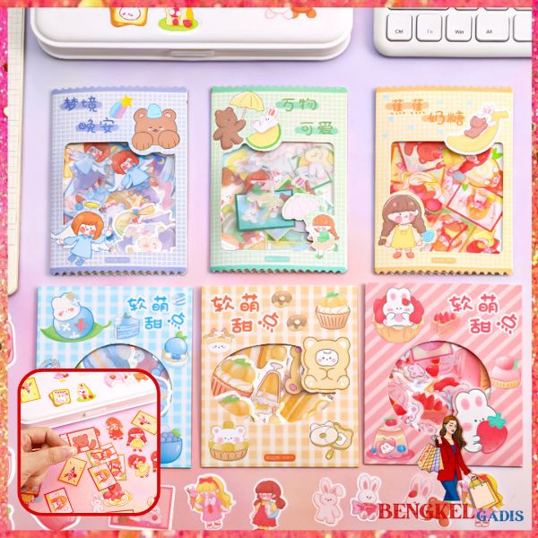 

BG Sticker Set Isi 45Pcs Karakter Lucu Aesthetic Waterproof Stiker Motif Kartun Korea Cute Girl Anti Air Stiker Diary Scrapbook DIY Sticker Journal Book