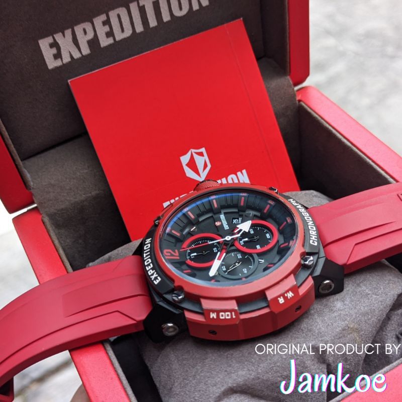 Jam Tangan Pria Expedition Type E 6781 M Second Like New Original Strap Tali Rubber Warna Merah Kere