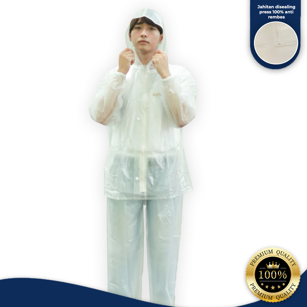 Jas Hujan stelan baju celana tebal transparan KHN