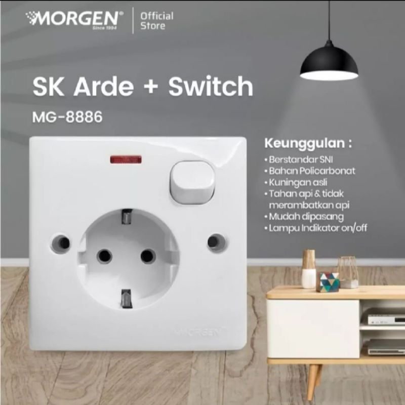 MORGEN MG-8886 STOP KONTAK ARDE + SAKLAR ENGKEL MORGEN ENGKEL STOP SNI