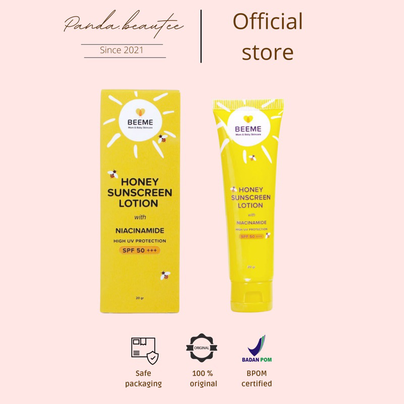 PANDABEAUTEE - Beeme Honey Sunscreen Lotion with Niacinamide SPF 50+++ 20gr | Suncreen Ibu dan Anak