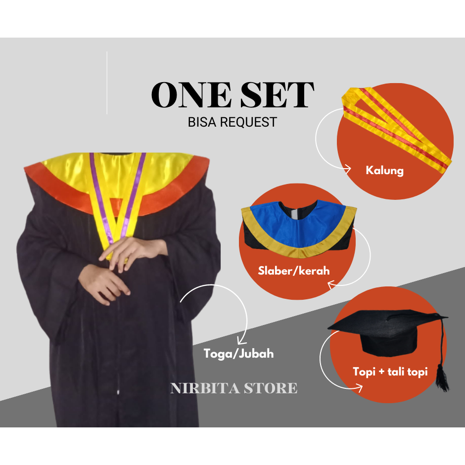 Toga One Set - Toga Wisuda - Paket Toga Wisuda - Paket Lengkap Toga Wisuda - Toga Wisuda Dewasa