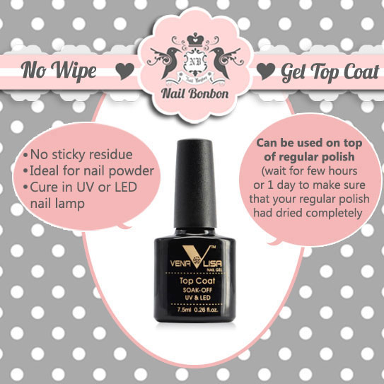 Venalisa No Wipe Gel Top Coat Kutek Gel UV LED No Sticky Kutek Bening Nailart Nail Kuku Gel Polish
