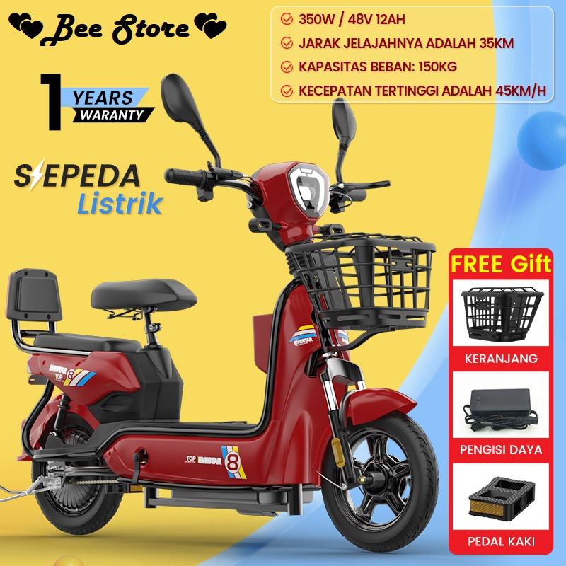 Sepeda Listrik Dewasa Sepeda Motor Listrik 48v 12ah // Sepeda Listrik Dengan Pedal (  ̳• · • ̳) Bee 