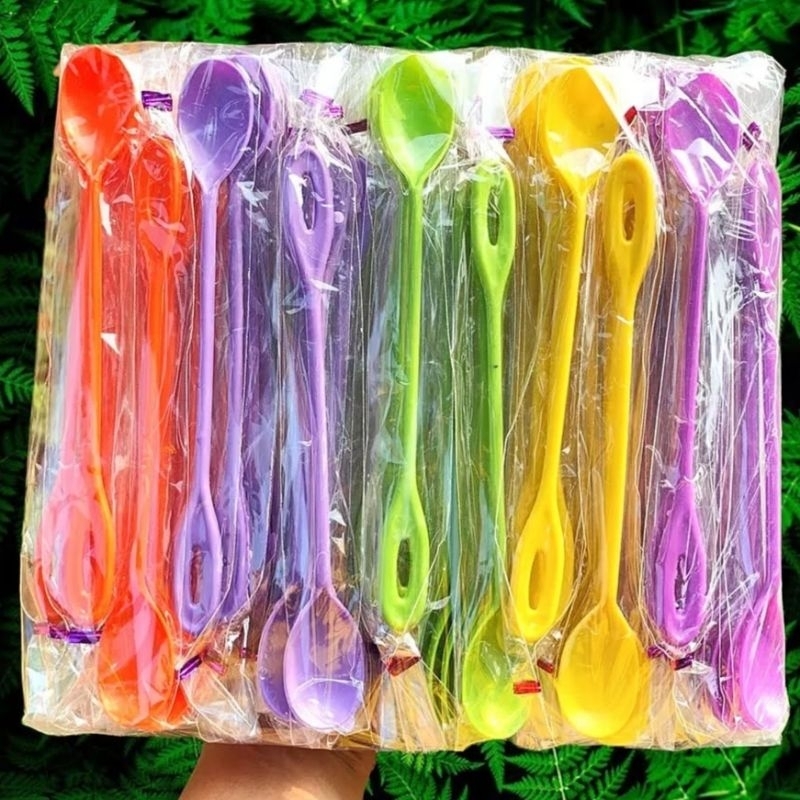 100 PCS Souvenir Sendok Jus Sudah Dibungkus Plastik Souvenir Pernikahan Murah, Khitanan, DLL Sisir