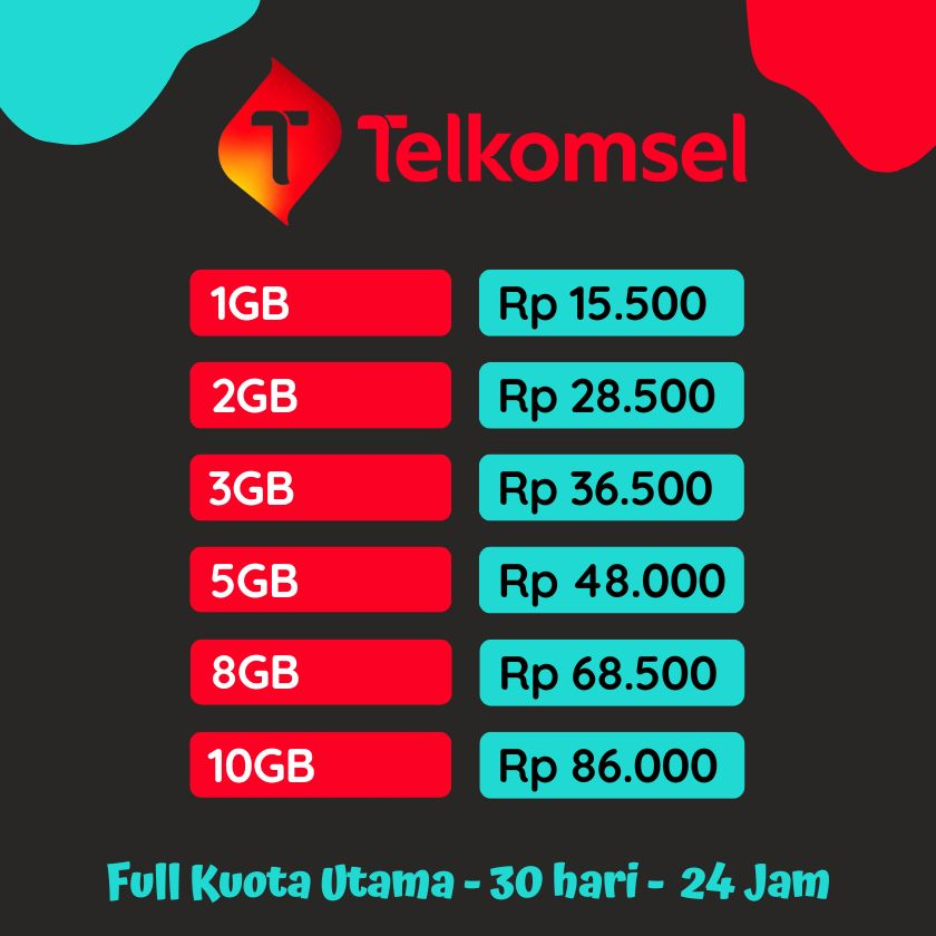 Kuota Telkomsel 1GB, 2GB, 3GB, 5GB, 8GB, 10GB | Paket Data Simpati As Loop Murah, 24 jam, 30 hari, s
