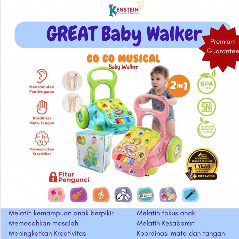 Go Go Musical Baby Walker/Alat belajar jalan anak/Pre walker anak premium/Activity walker/Baby walke