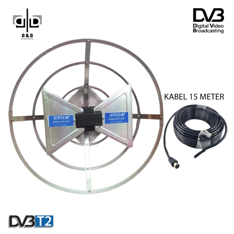 Paket murah lengkap antena tv digital plus kabel 5C hitam 15 meter antena luar ruangan antena UHF mo