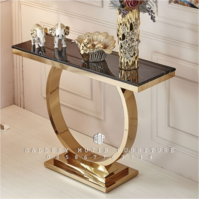 meja konsol stainless marmer hitam marquina console table gold luxury
