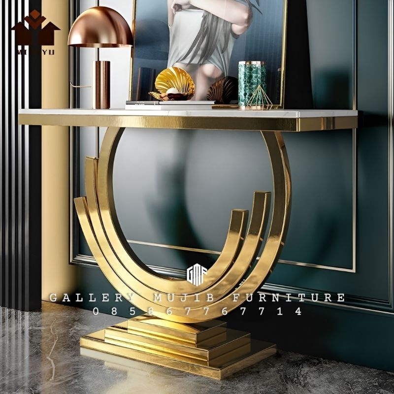 console table gold stainless marmer carara meja konsol stainless mewah
