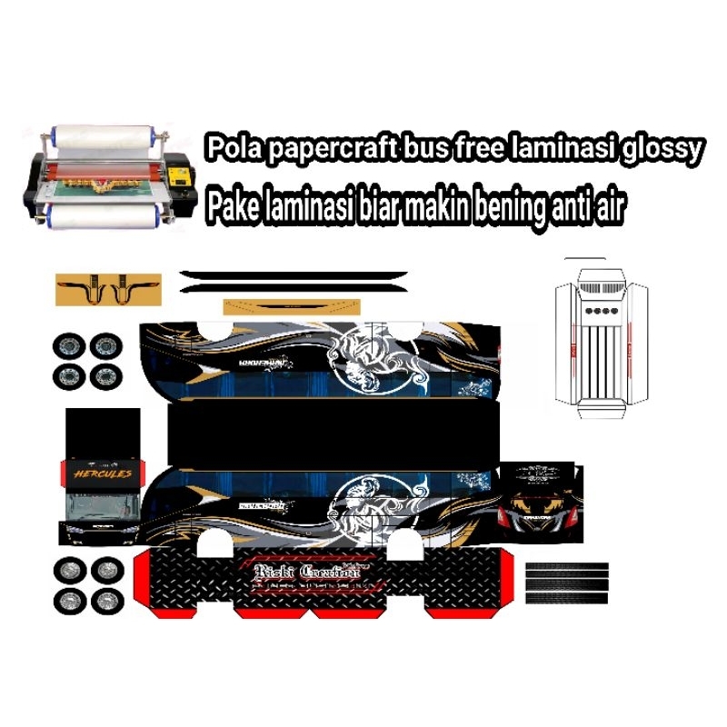 

pola papercraft bus Mahendra trans udah dilaminasi, lembaran papercraft bus skala 64