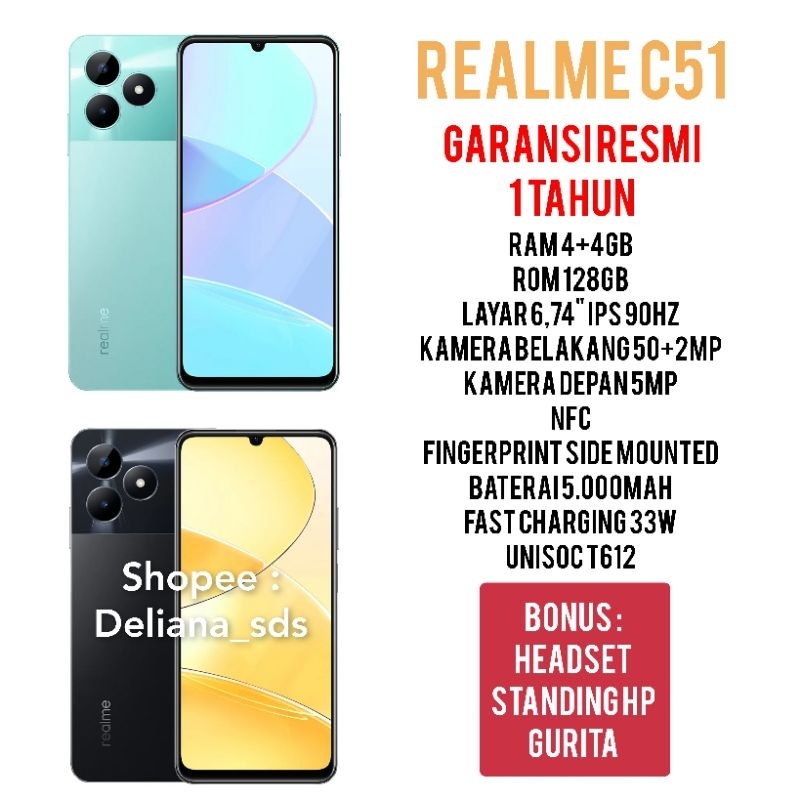 Realme C51 4/128 8/128 4+4/128 Garansi Resmi 1 Tahun Realme C51 NFC 4/128 Realme C51 8/128 Realme C51 4+4/128 Realme C51 NFC 8/128 Realme C51 NFC 4+4/128