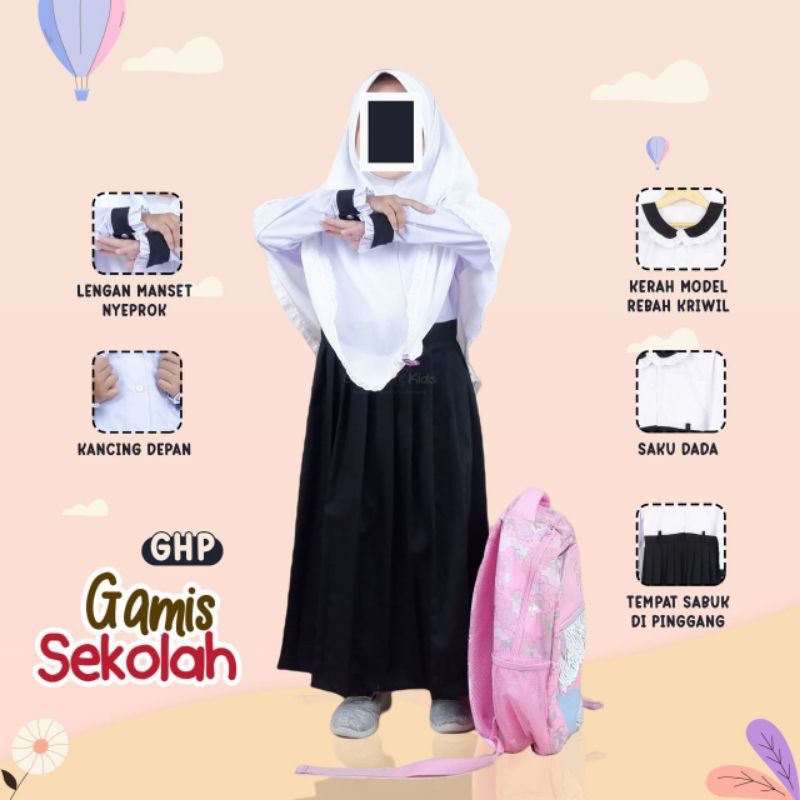 Gamis Sekolaah Shafiya Kids Putih Putih dan Hitam Putih Bahan American Drill