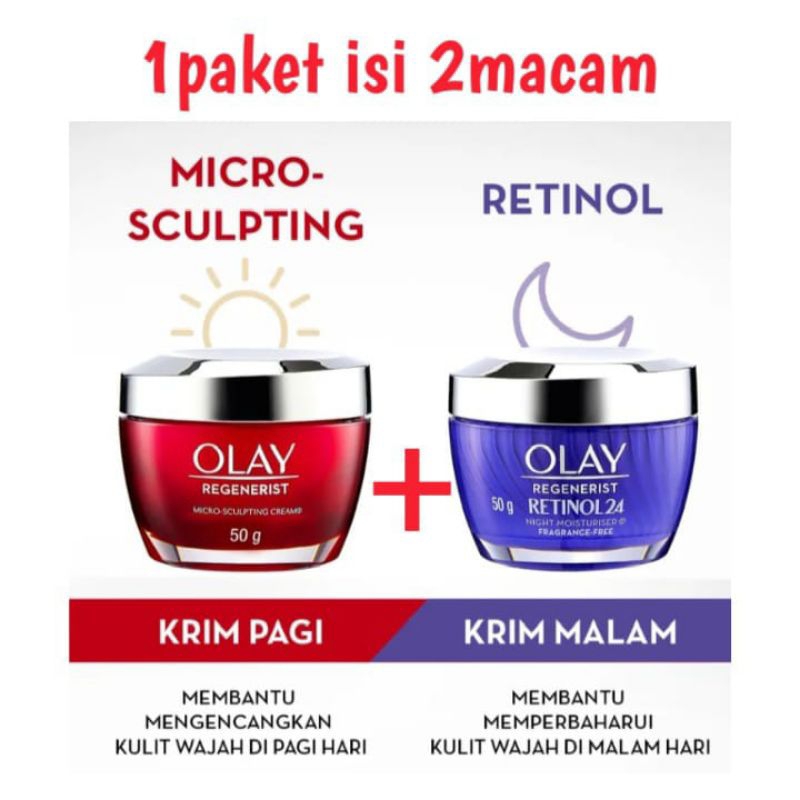 Paket Olay Regenerist Day Cream 50g + Retinol Night Cream 50g