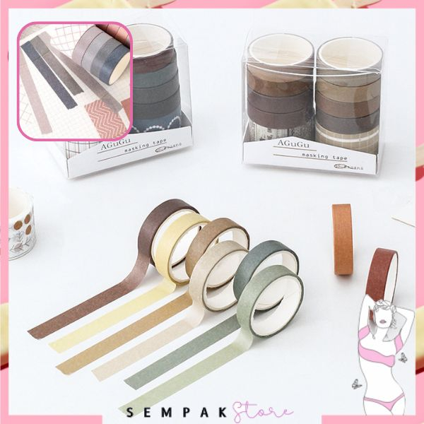 

SS Masking Tape Set 10Pcs Essential Collection Basic Pattern Isi 10 Selotip Bahan Kertas Washi Tape Warna Warni DIY Scrapbook Journal Kotak Box Aeshtetic