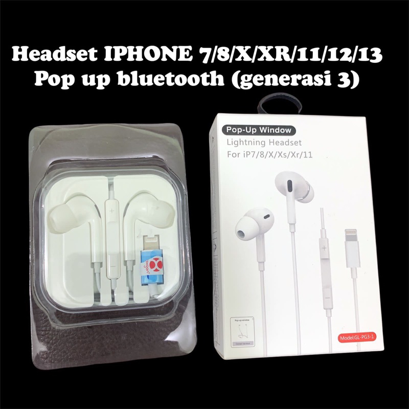 headset headphone earphone iphone for 7/8/X/XR/XS/11/12/13/14 konek pop up bluetooth generasi 3