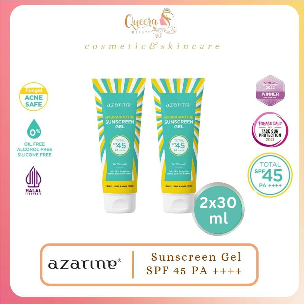 QUEERA | Azarine Hydrasoothe Sunscreen Gel SPF 45 30 ml & 50 ml Skincare Pelindung Wajah Dari Sinar 