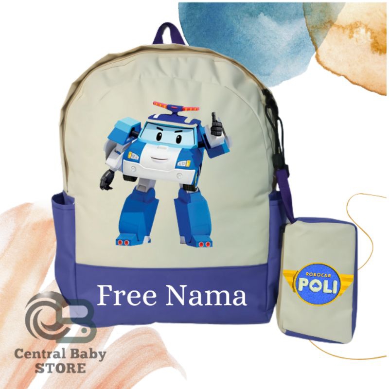 Tas Ransel Backpack Anak Sekolah SD / TK Custom Gambar robocar poli FREE CETAK NAMA