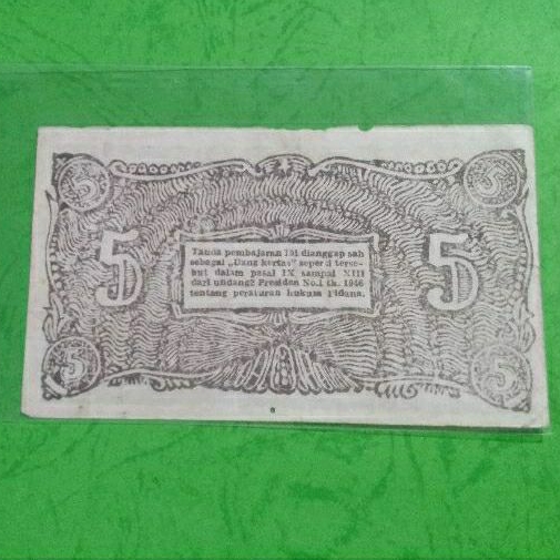 ORIDA 5 Rupiah Bukit tinggi 1948 VF