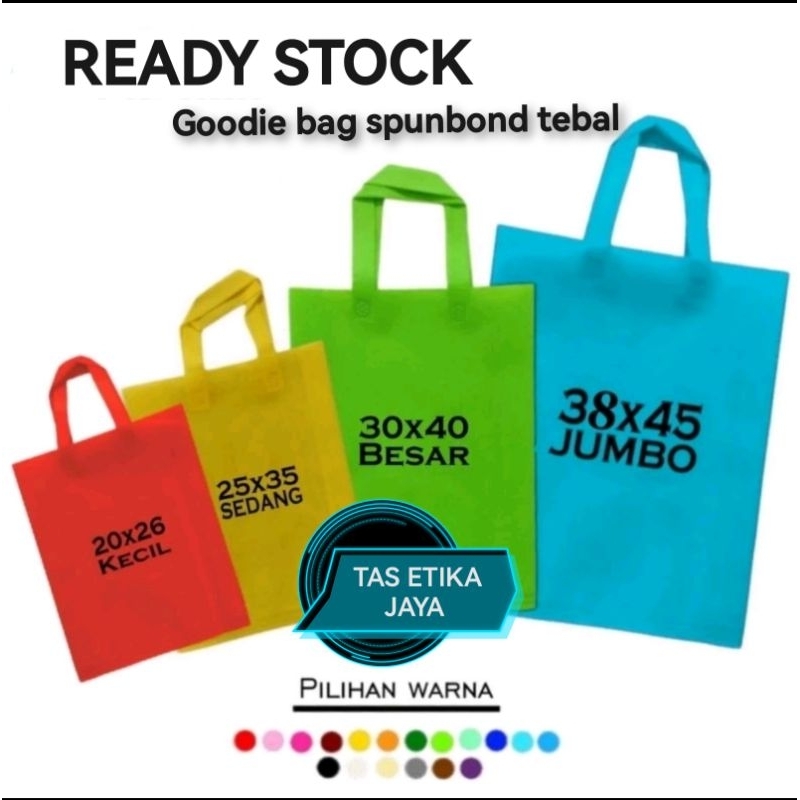 

tas press /tas spunbond Goodie Bag tali uk jumbo/besar/kecil (20x25 , 25x35 , 30x40 , 38x45 ) untuk kantong belanja lipat