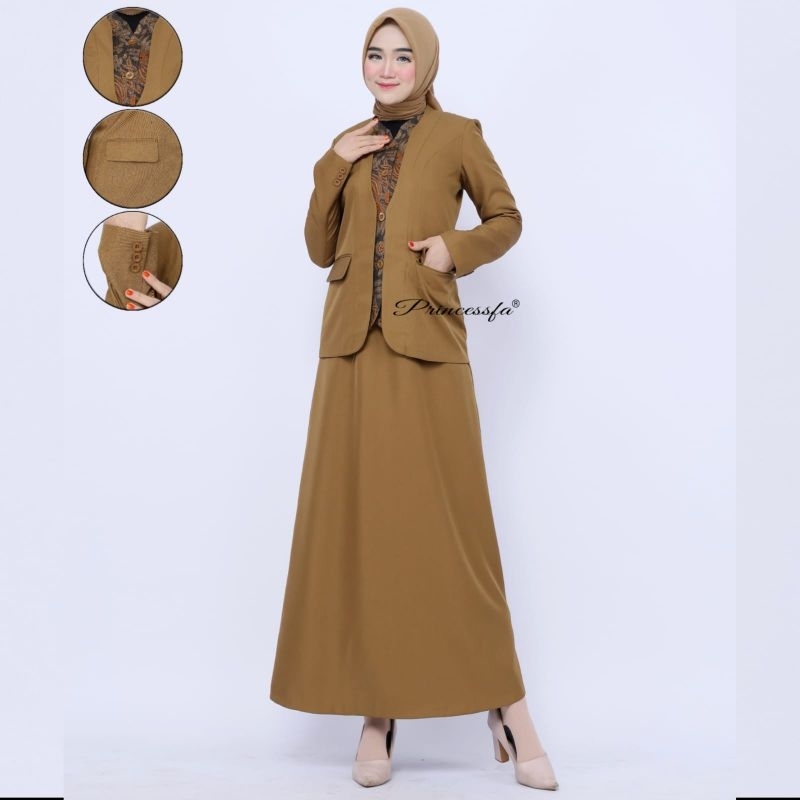 blezer princessfa/ seragam pemda kheki tua rok A/ seragam pns wanita coklat tua kombinasi batik/ ser