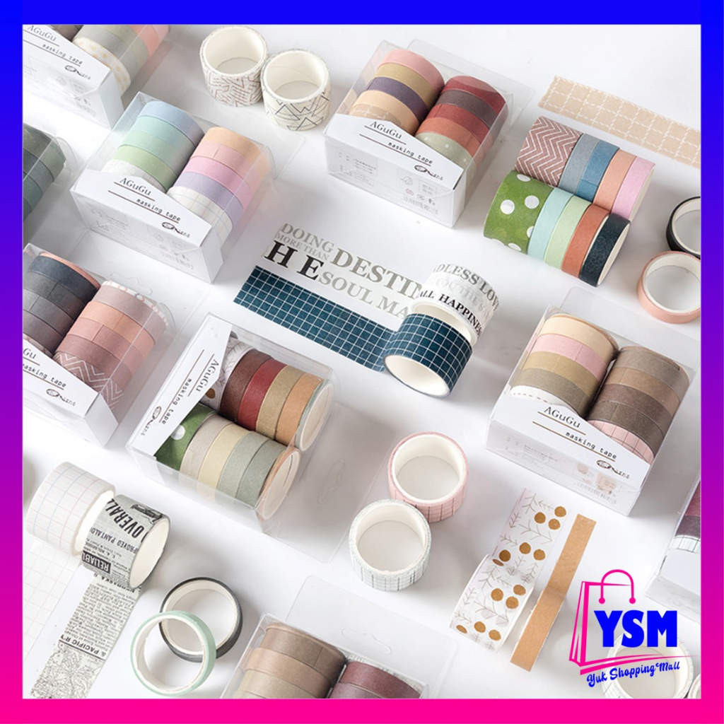 

YSM Masking Tape Set 10Pcs Essential Collection Basic Pattern Isi 10 Selotip Bahan Kertas Washi Tape Warna Warni DIY Scrapbook Journal Kotak Box Aeshtetic