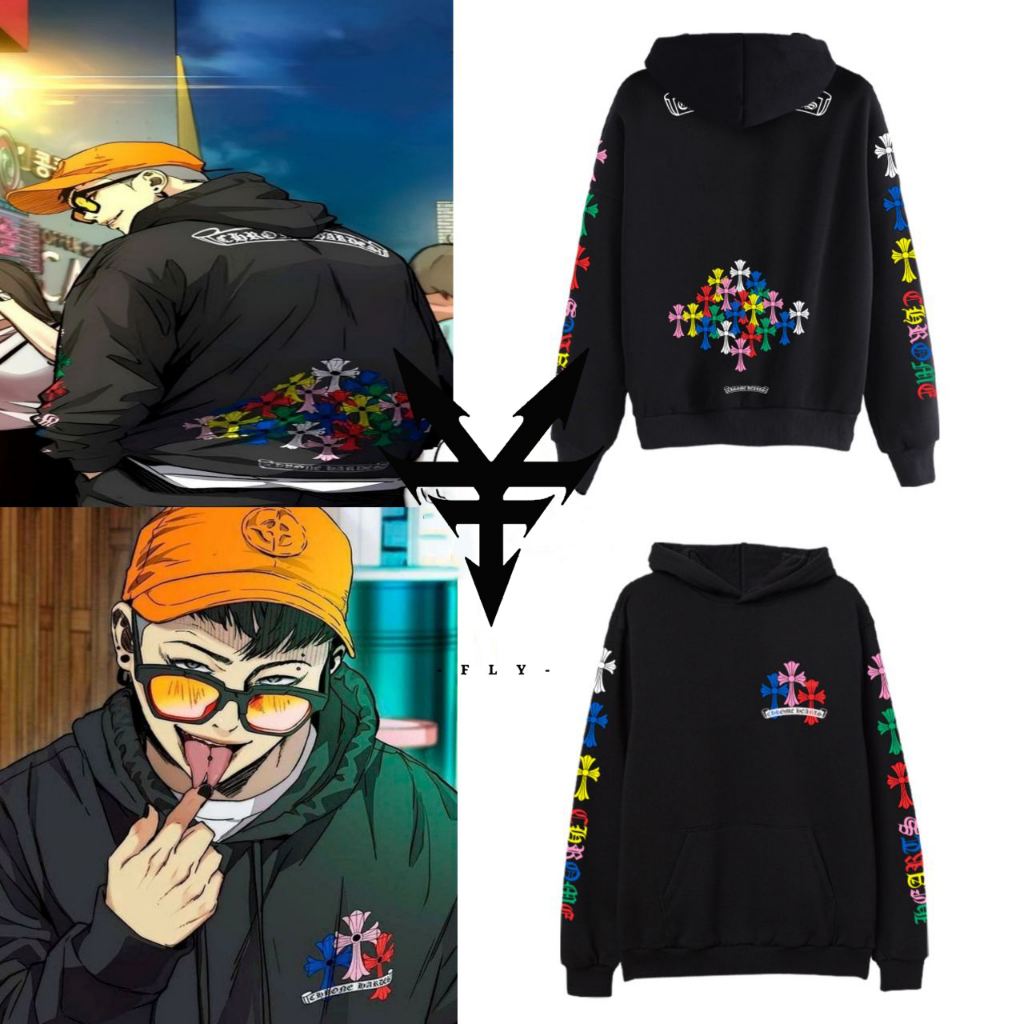 Jaket Hoodie Rainbow Chrome Hearts Wooin Wind Breaker Comic Korea