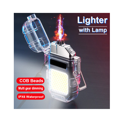 Korek Api Tahan Air Mini dengan Lampu COB EMERGENCY Pemantik Api Plasma Busur Elektronik Senter Peng