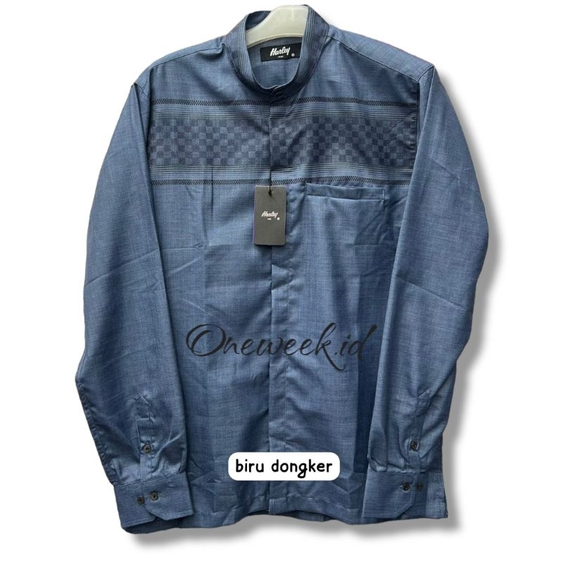 Kemko Harley/ Kemeja Koko Harley lengan panjang warna biru navy atau biru dongker