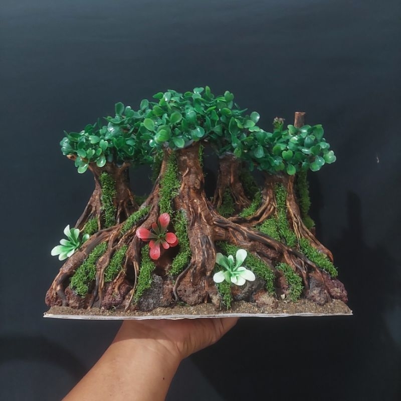 hardscape hiasan aquarium aquascape tema hutan bonus tanaman