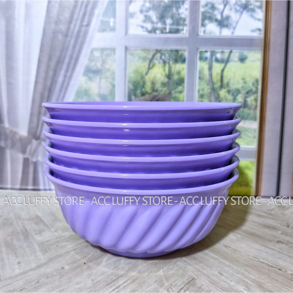 6 Pcs Mangkok Melamin Model ulir - Mangkok warna Ungu - mangkok ramen mangkok bakso - mangkok saji s