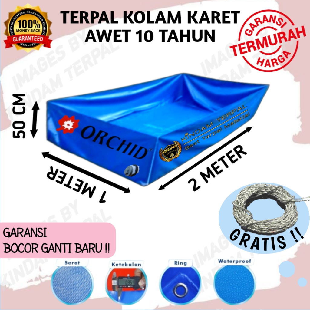 KOLAM TERPAL ORCHID 2x1x50 SEMI KARET | KOLAM TERPAL IKAN LELE, NILA, GURAME, KOI