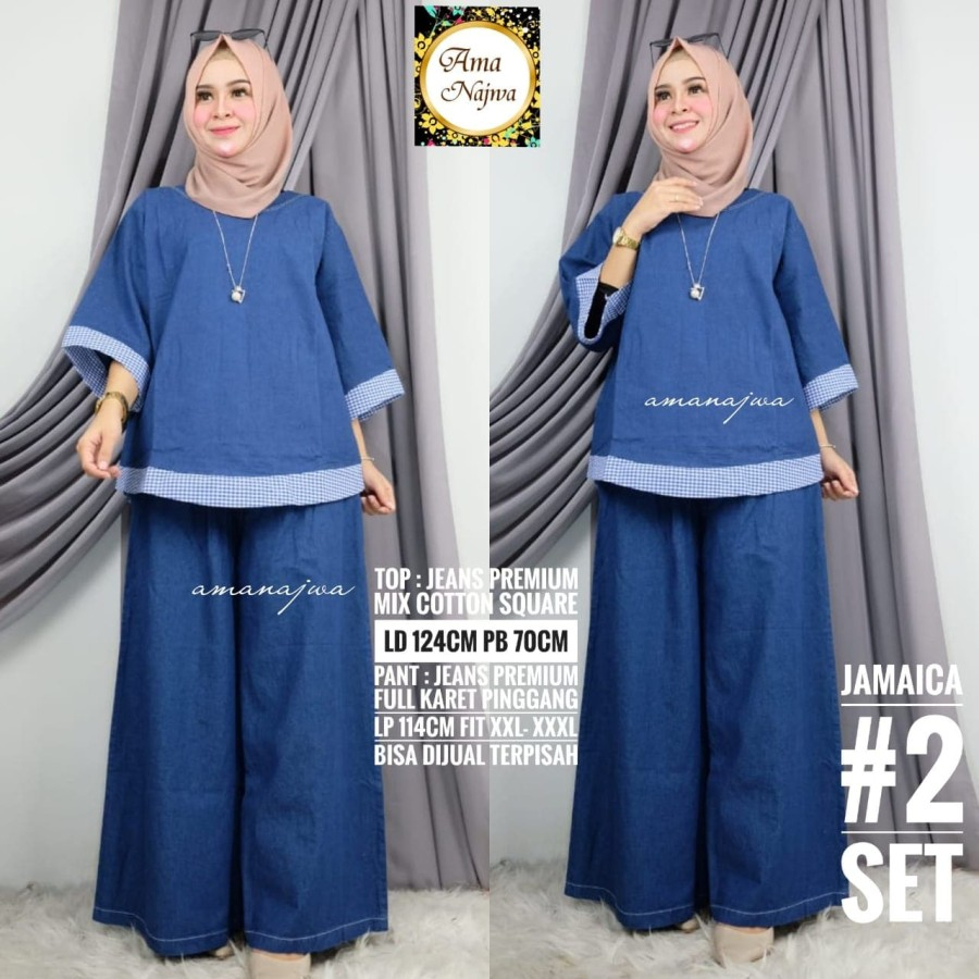 JAMAICA #2 SET / SETELAN JAZZY CELANA JUMBO / SETELAN JEANS JUMBO