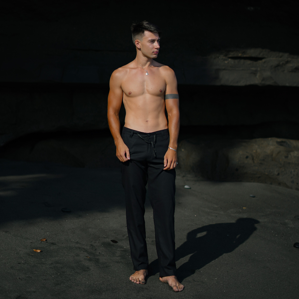 Promo Beachwell Celana Panjang Pria Linen Rayon Asli Warna Hitam Polos Premium Koleksi Bali Trouser