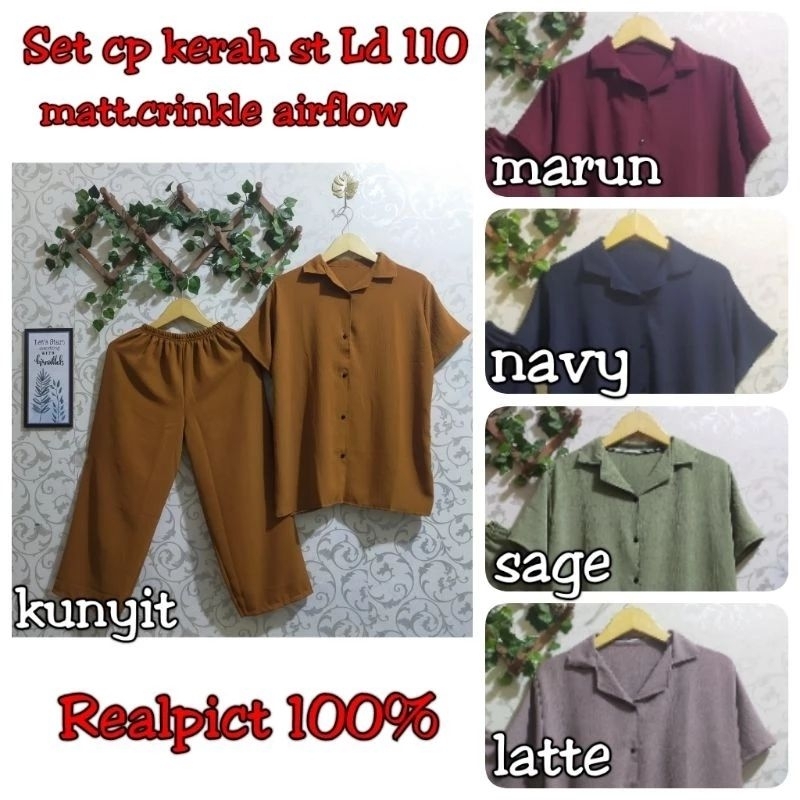 Ld 110 Setcel Lengan Pendek Crinkle Airflow/Setelan Cp Crinkle/Setelan Pendek Crinkle Airflow