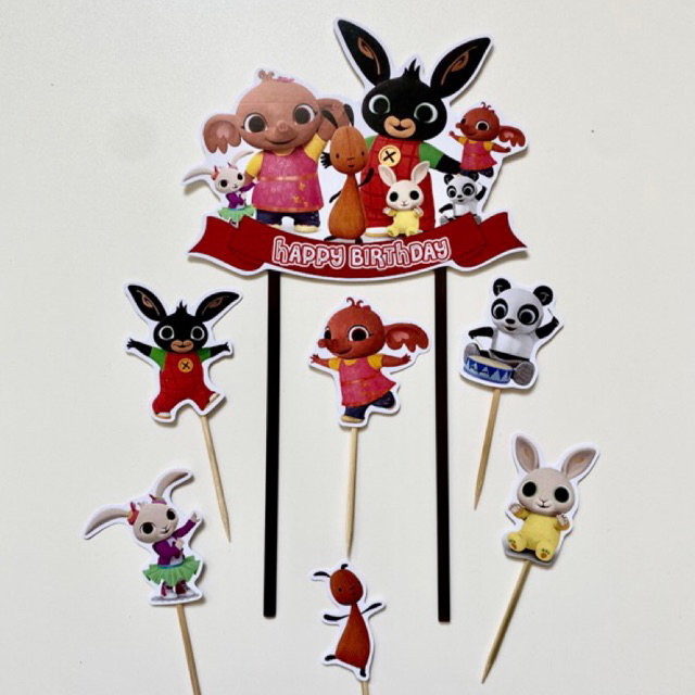 TOPPER BINGBUNNY / TOPPER KUE KELINCI HITAM/ HIASAN KUE HAPPY BIRTHDAY