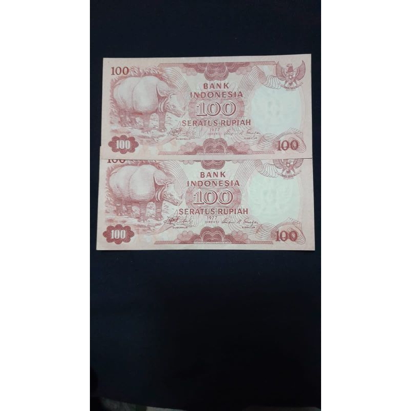 100 rupiah badak tahun 1977#Gress