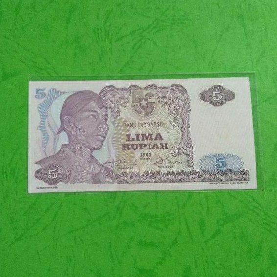 Uang kertas kuno 5 Rupiah 1968 VF