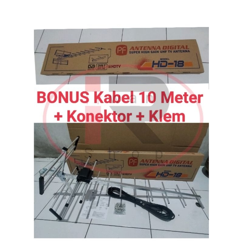 Antena TV Digital PF HD 18 + Kabel 10 Meter / Antena UHF TV Digital PF HD-18