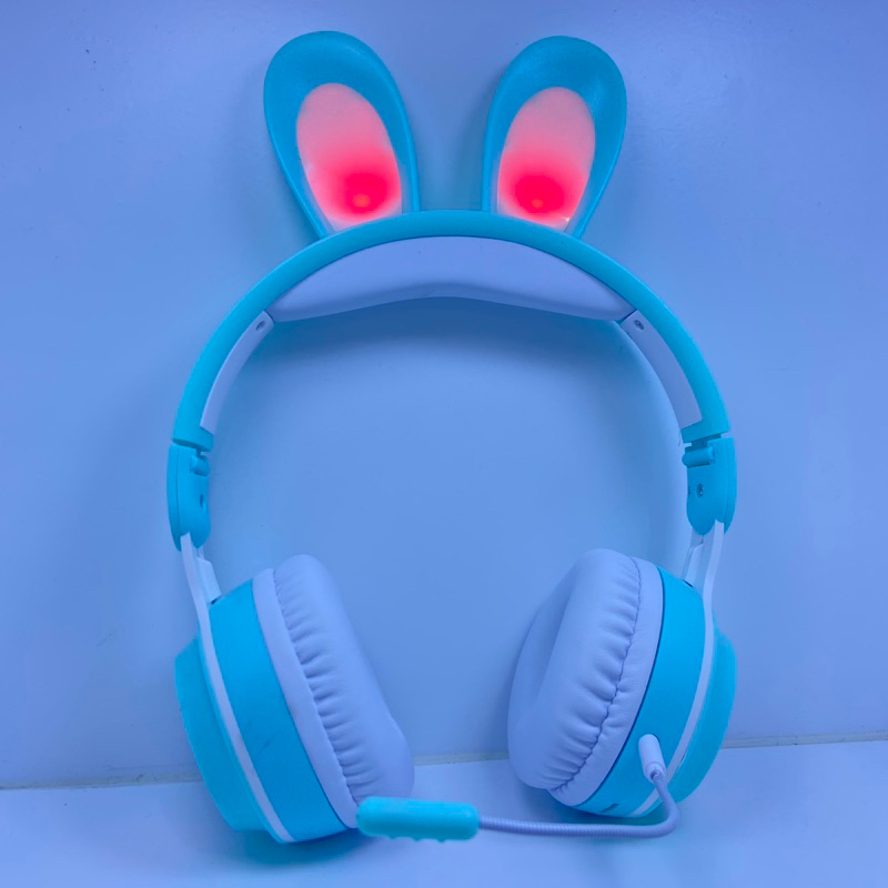Headset Bandu Game Nirkabel Headphone RGB Telinga Headset Kelinci Lucu Headphone Mic Gadis Lucu Musi