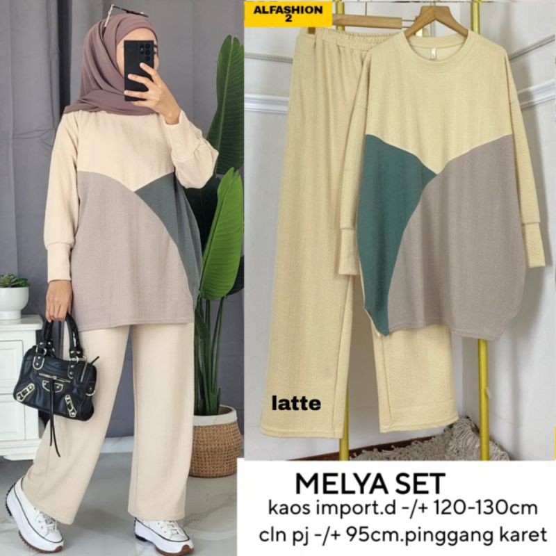 Setelan celana jumbo Melya set bahan kaos import LD 120-130