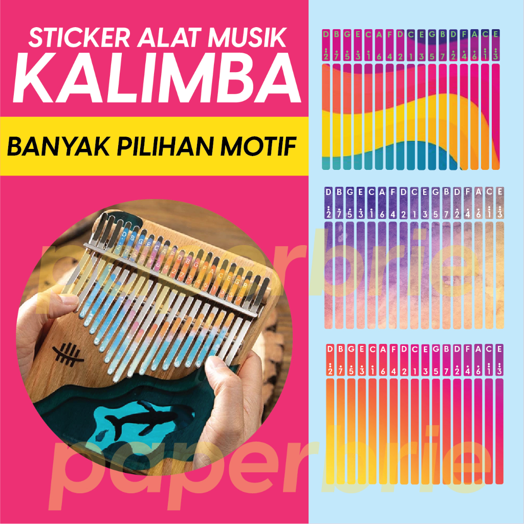 Sticker KALIMBA PREMIUM 17 Keys Multicolor Notasi Stiker Not Angka Gecko Kimi Nalu Purm Kalimba