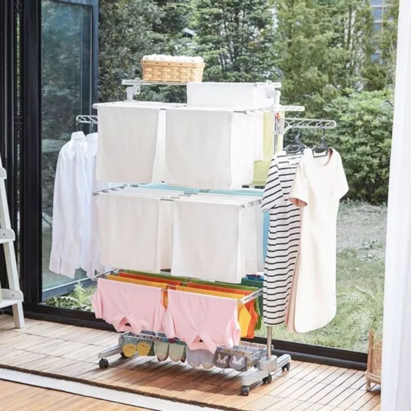 Jemuran Menara Susun - Jemuran Tingkat - Jemuran Cucian - Clothes hanger Jumbo - Jemuran Lipat 3 Tin