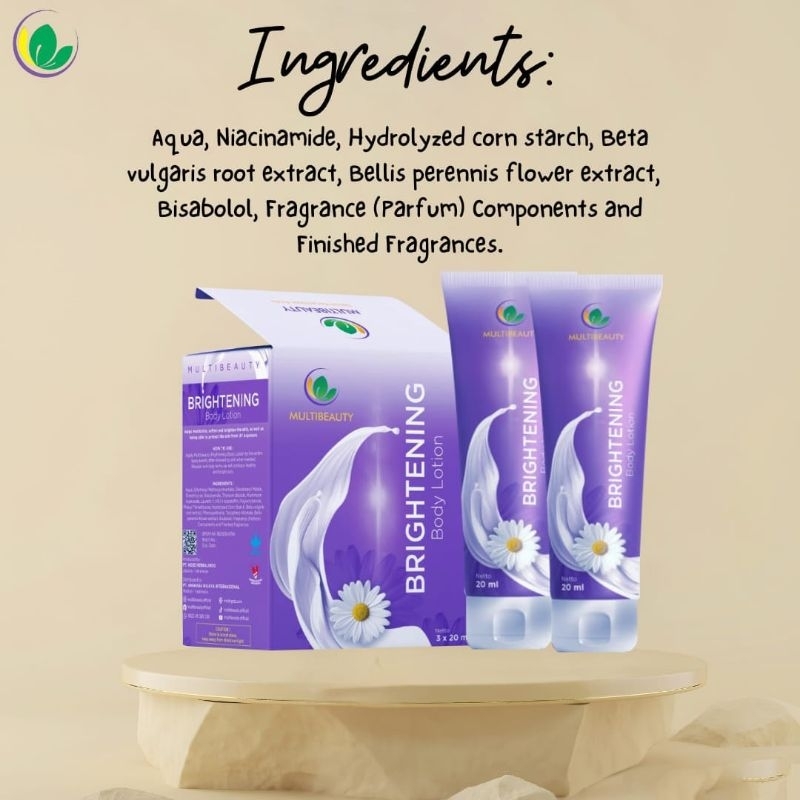 Multibeauty Body Brightening Lotion Kemasan Mini 20 ML Mengandung UV Filter dan Memutihkan Secara In